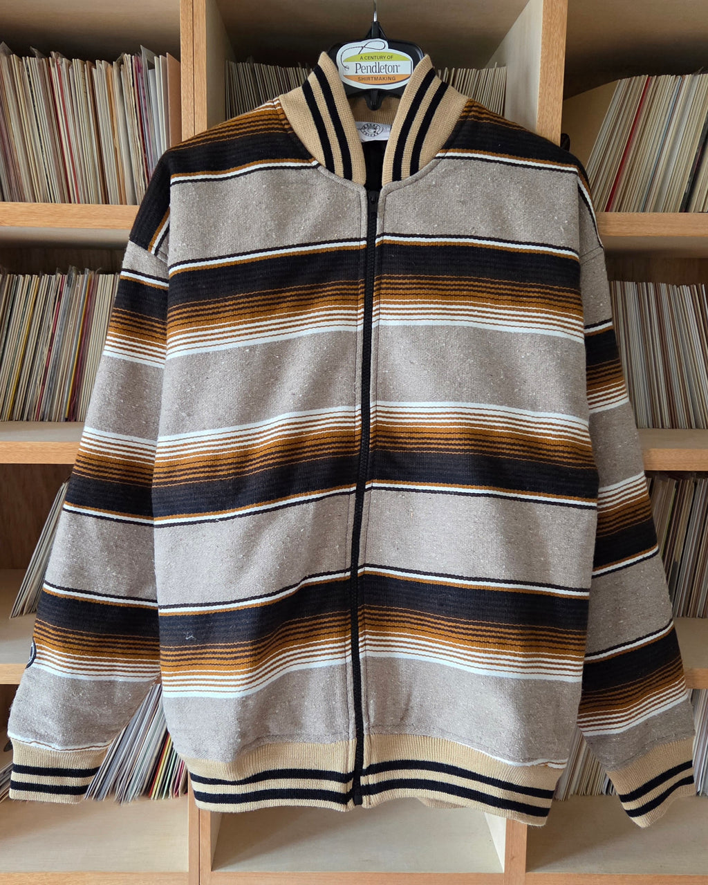 "Rockin Chicano" Sarape Bomber Jacket-Brown & Beige
