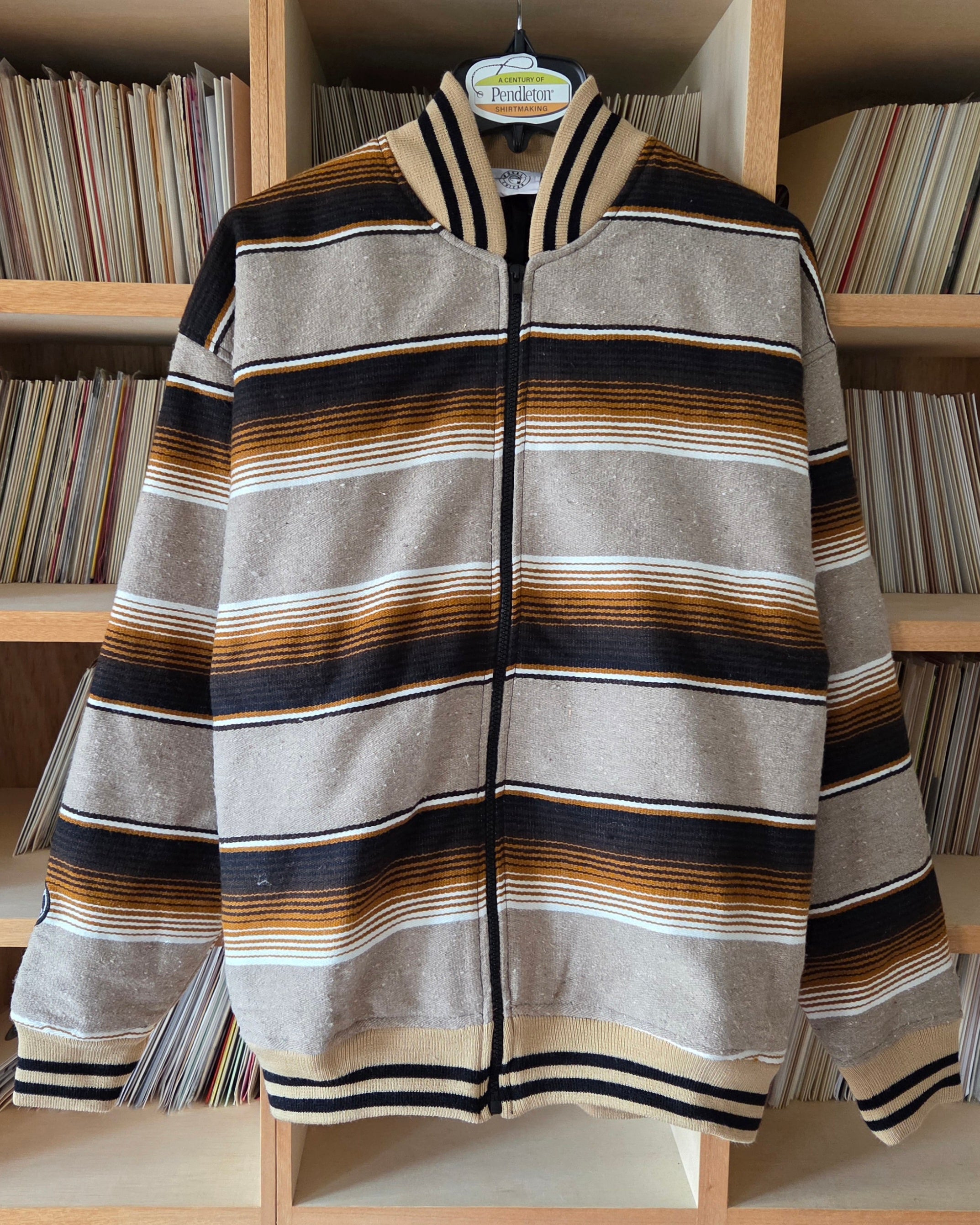"Rockin Chicano" Sarape Bomber Jacket-Brown & Beige