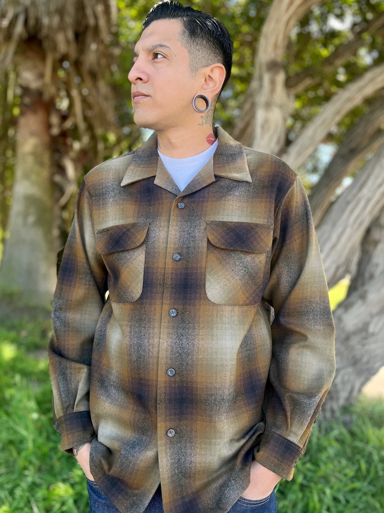 Pendleton Board Shirt Brown Olive Ombre