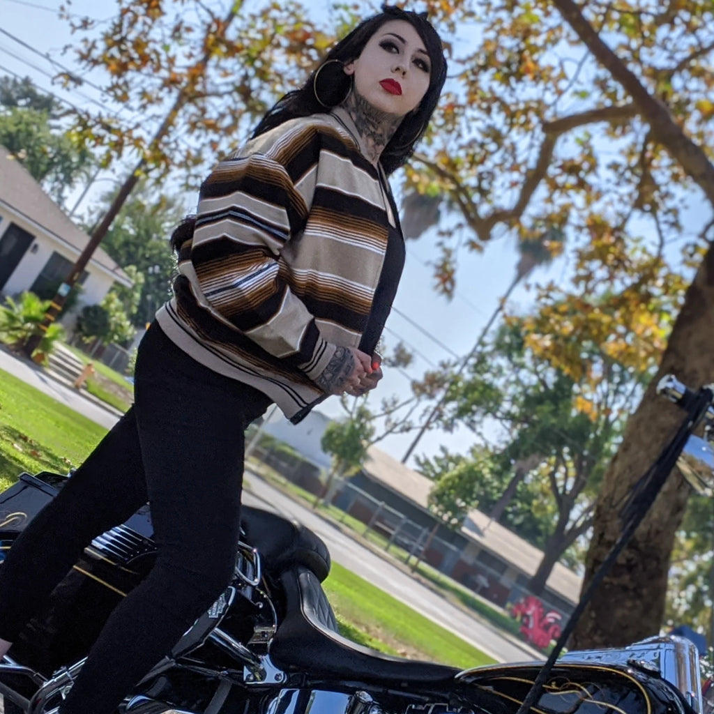 "Rockin Chicano" Sarape Bomber Jacket-Brown & Beige